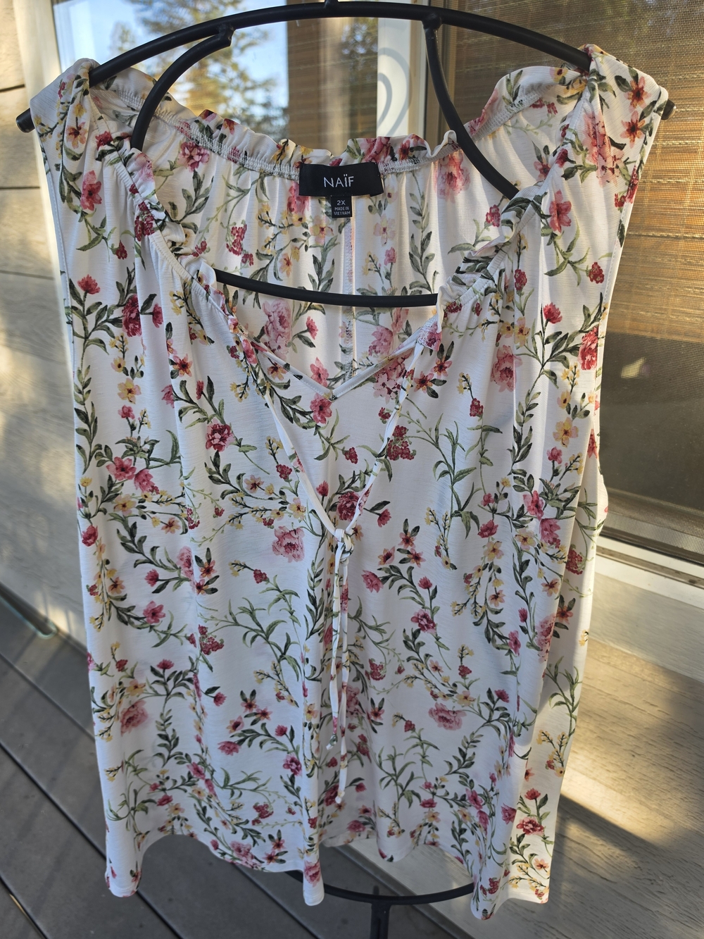 NAIF White Floral Tie-Front Sleeveless Top